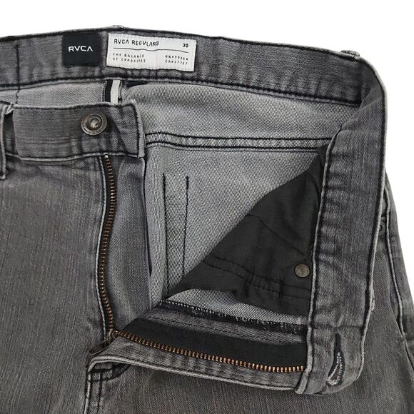 RVCA Regvlars Jeans Mens 30x27 Gray Straight Leg Cotton Blend Casual Work Denim - Picture 3 of 11